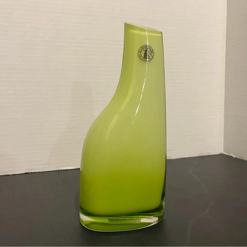 Vintage Ikea Okkso Cased Lime Green Glass Vase 8” Tall